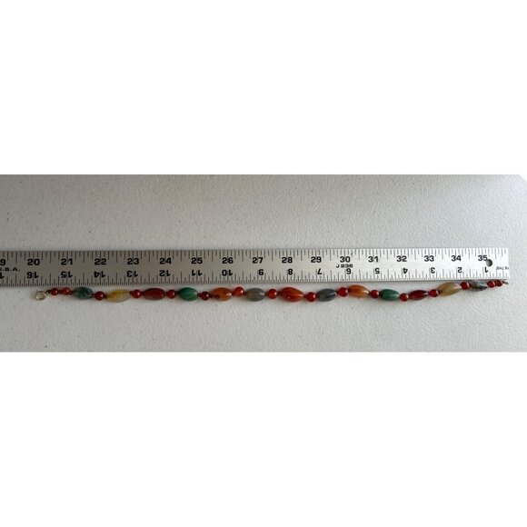 Vtg Gemstone Necklace & Bracelet Set Semi Precious Polished Beads Hand Knotted - Picture 5 of 8